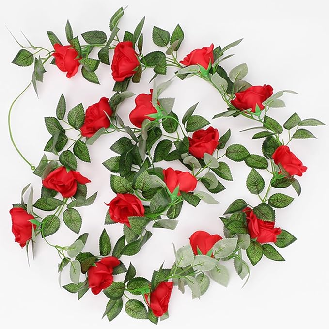 Rose Flower Garland 5pack 41Ft Artificial Fake Rose Garland Vine Artificial Flowers for Decoration Floral Garlands Decor (Red)