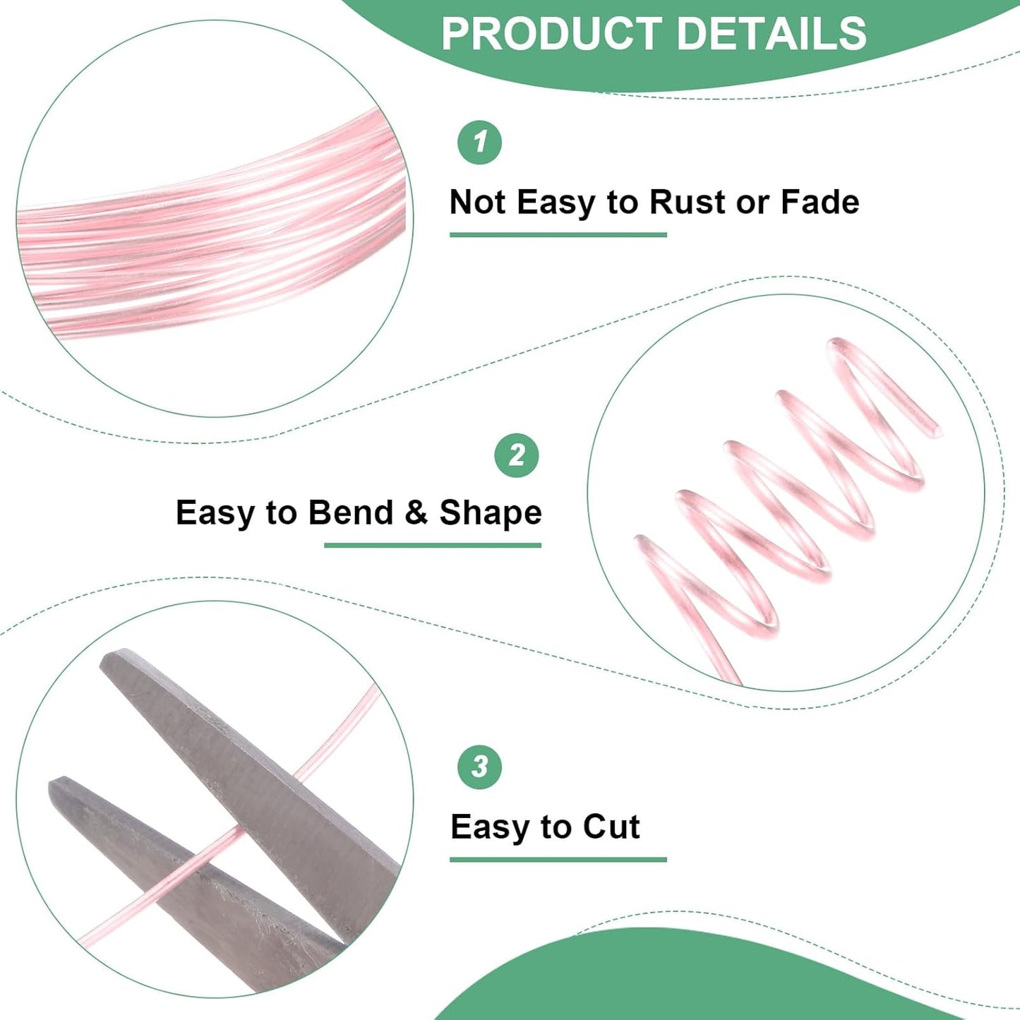 1 mm/18 Gauge Copper Wire for Jewelry Making, 5.2FT Copper Beading Craft Wire for Jewelry/Weaving/DIY Crafting/Planting, Color-Retaining [1.6M, Rose Gold]