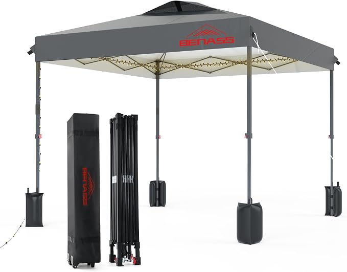 10x10 Pop Up Canopy, Easy Up Canopy Tent, Heavy Duty Tents for Parties, One Person Easy Set Up Event Tent, Light Gray