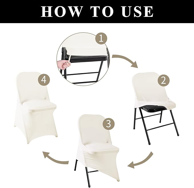 magalo 12 Pack Ivory Spandex Folding Waterproof Chair Cover, Stretch Chair Cover Protector for Wedding, Party, Dining Banquet and Other Special Events