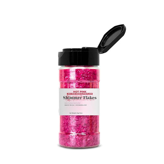 Bakell - Hot Pink Shimmer Flakes (45g 1x Jar) for Cake Decorating, Cakes, Cupcakes, Cookies and More!