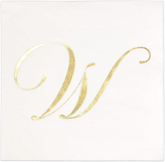 Gift Boutique 100 Gold Monogram Cocktail Napkins Letter W Metallic Foil Disposable Paper Napkins for Wedding Party Baby Shower Holiday