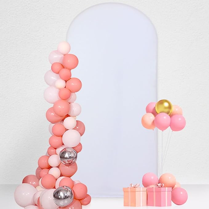 FANPROMS 6FT Wedding Arch Cover White 2-Sided Arch Cover Backdrop Fabric Spandex Arch Backdrop Cover for Chiara Round Top Arch Frame Stretchy Arch Stand Cover for Baby Shower Balloon Party Decoration