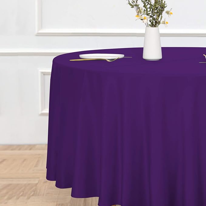 sancua Round Tablecloth - 108 Inch - Water Resistant Spill Proof Washable Polyester Table Cloth Decorative Fabric Table Cover for Dining Tables, Buffet Parties and Camping, Purple
