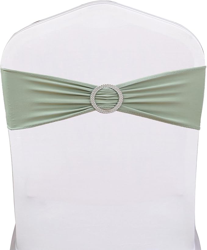 Sage Green Chair Sashes 100 Pack Spandex Chair Bands with Buckles for Wedding Party Birthday Bridal Shower Engagement Anniversary Outdoor Events Decorations