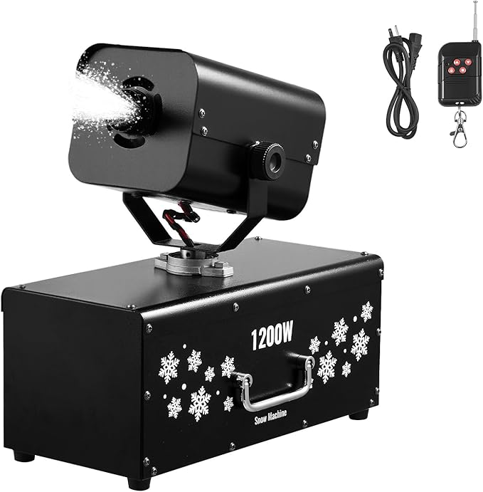 VEVOR Snow Machine, 1200W Powerful Fake Snow Maker with 90° Shaking Head, Wireless Remote Control, High Output Snowmaking Machine Coverage up to 12 ㎡ for Parade Christmas Wedding Party Stage Effect