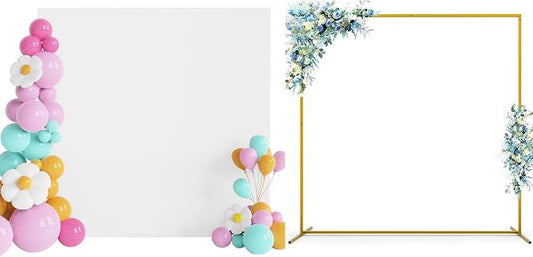 Wokceer Wedding Arch Stand 6.6x6.6FT and Square Arch Covers Bundle Square Balloon Arch Stand for Wedding Ceremony Birthday Party White