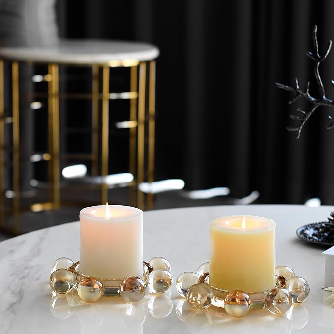 Kitcom Crystal Candle Holders Pack of 2 Pillar Candlestick Decorations for Home Party Dinner Christmas 5.9'' X 1.2'', Suitable for Large Cylindrical Candles, Champagne Color