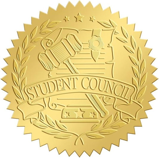 CRASPIRE Student Council Gold Envelope Seals Stickers 2" Embossed Adhesive Foil Sealing Stickers Certificates Label for Wedding Invitations Gift Packaging Graduation