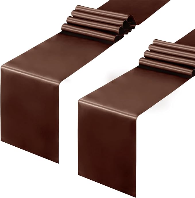 Horbaunal 2 Pack Brown Satin Table Runner 12 x 108 Inch, Smooth Table Runners for Wedding Banquets Birthday Party