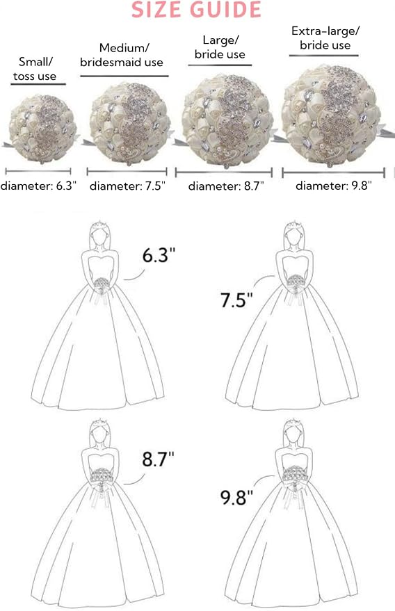 Cascade Bridal Wedding Bouquet with Rhinestone Brooch Pearl String Bouquet for Bride Bridesmaid Quinceanera Satin Rose Flower Bouquet Wedding Lilac Light Purple and Ivory 8.7in