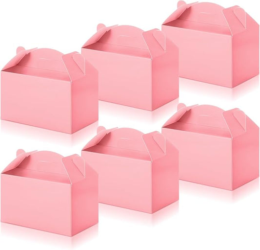 36 Pcs Party Favor Treat Boxes, Goodie Candy Gable Paper Gift Boxes with Handles for Birthday Wedding Shower Christmas Party Supplies, 6 x 3.5 x 3.5 Inches(Pink)