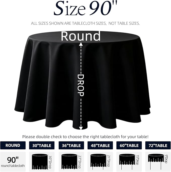 WIGENIUS 10 Pack Black Table Cloth Round Tablecloths 90 Inch,Polyester Table Cloth for 5 Foot Round Tables,Wrinkle Resistant Washable Fabric Table Covers for Party,Wedding Banquet