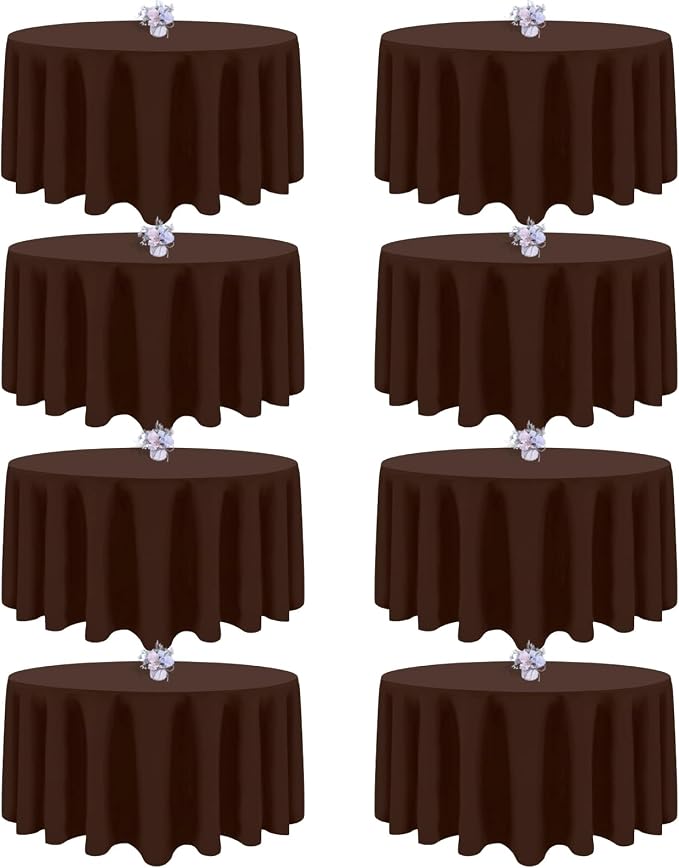 8 Pack Brown Round Tablecloth 90 Inch Round Table Cloth, Wrinkle Resistant and Washable Polyester Fabric Table Cloth Round Table Cover for Dining Wedding Banquet Party