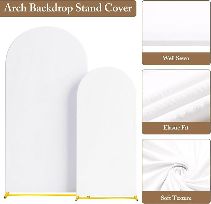 Toolterritary Metal Arch Backdrop Stand and Cover Set of 2, Sturdy 7.2FT, 6FT Party Backdrop Set, Wedding Arch Frame and Cover Set for Birthday, Baby Shower,Christmas, Anniversary