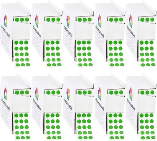 ChromaLabel 1/4 Inch Round Green Stickers, Small Green Dot Stickers for Arts and Crafts, Circle Labels - 1000 Color Coding Labels per Dispenser Box, Case of 10