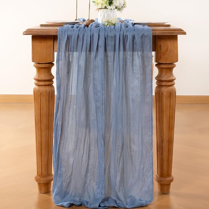 LINXTAR Dusty Blue Cheesecloth Table Runner 10 Pack 120 Inches 10Ft Gauze Summer Boho Table Runner for Wedding Tea Party Baby Shower Bridal Birthday Home Decoration