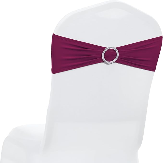 MDS Pack of 250 Spandex Chair Sashes Bows Universal fits Elastic Stretch Chair Bands Ties with Buckle Slider Bow for Wedding Decoration Spandex Slider Sashes Bow - Eggplant