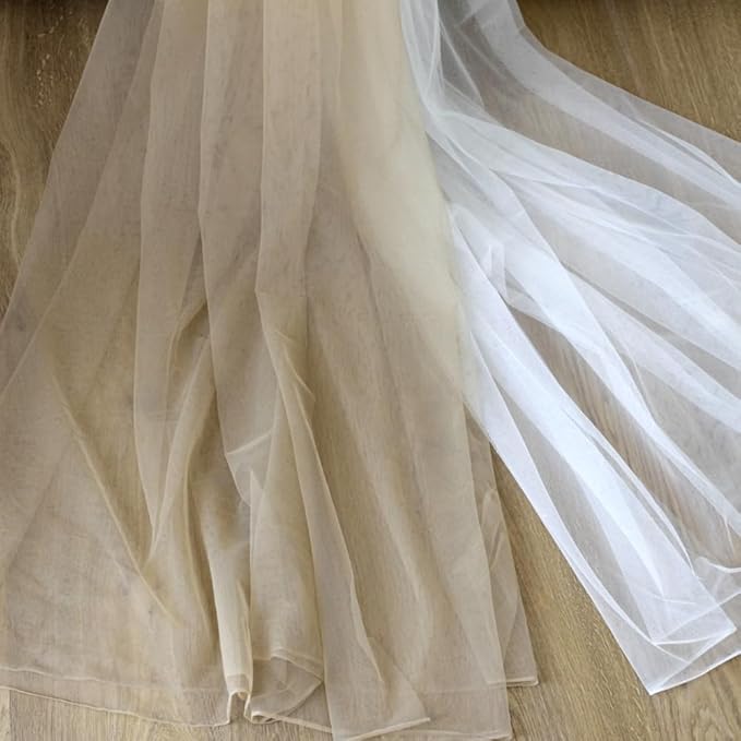 Beige(Skin) Soft Tulle mesh,Good Skin Touch Fabric,Super Wide Bride viel Dress Tulle Fabrics, 2 Way Little Stretch mesh for Wedding Venues Decoration 118" *118"
