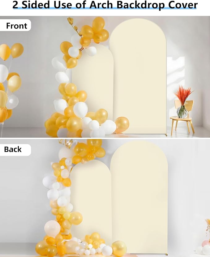 Hemmotop Beige Arch Backdrop Cover 7.2 ft, 6ft, Wedding Arch Covers Stretchy Backdrop 2 Set, Spandex 2 Sided Arched Background for Birthday, Party, Baby Shower, Decorations