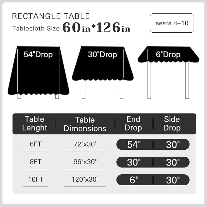 WIGENIUS 2 Pack Black Table Cloth Rectangle Tablecloths 60X126 Inch,Polyester Table Cloth for 8 Foot Rectangle Tables,Wrinkle Resistant Washable Fabric Table Covers for Party,Wedding Banquet
