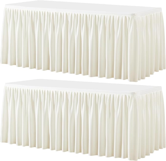 Wish Care 2 Pack Cream Rectangle Table Clothes for 8 Foot Tables, Polyester Fitted Tablecloths 8ft Stretch Table Cover for Wedding, Birthday, Parties, Trade Show, Craft Show