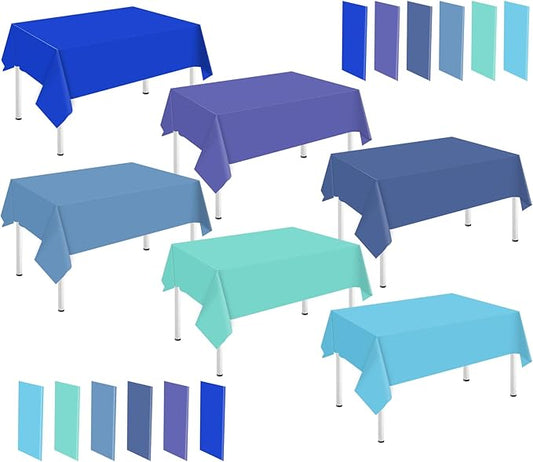 Whaline 24Pcs Winter Blue Plastic Tablecloth 6 Gradient Blue Rectangle Table Cover Waterproof Table Cloth for Summer Wedding Birthday Decoration Supplies, 54 x 108 Inch