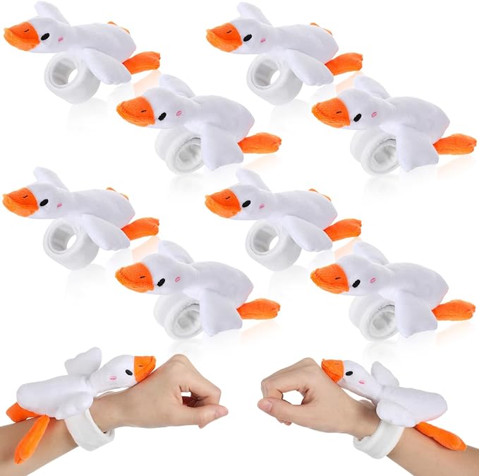 Lenwen 8 Pcs White Goose Stuffed Animals Slap Bracelets for Kids 8.66 Inch Back to School Plush Animal Bracelets Adopt a Goose Party Favors Wrist Slap Snap Band Toy for Boys Girls Birthday Gifts