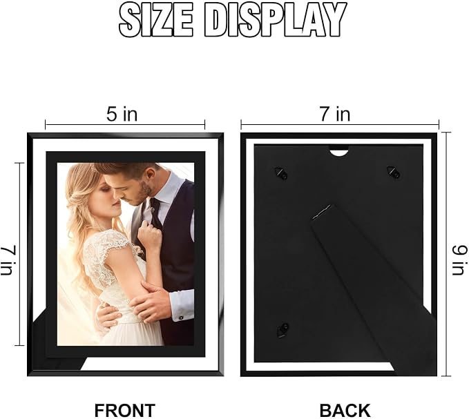 HIKWADERY 5x7 Picture Frames Black - Set of 2, HD Real Glass 5 by 7 Photo Frame for Tabletop Display, Wedding Birthday Mothers Day Gifts (5 x 7, Black)