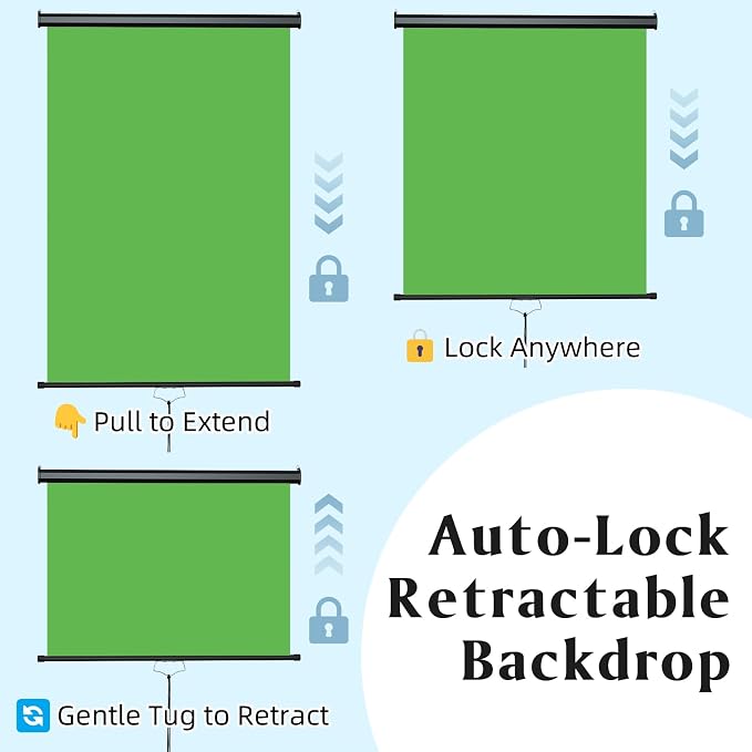 Retractable Green Photography Backdrop 36" x 59", Portable Roll-Up, Pull-Down Background, Auto-Lock Backdrop Screen for Passport Photo, Product Photography, Headshots, Video Studio