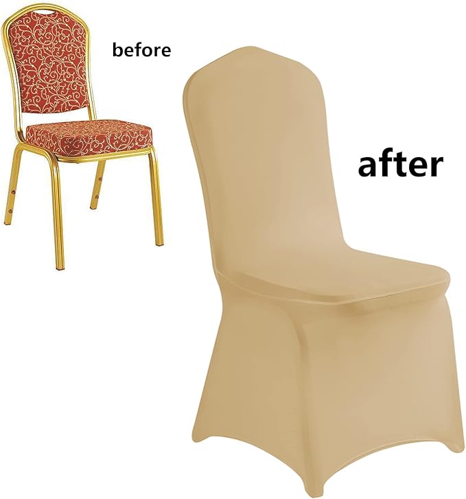 LZY 10pcs Spandex Chair Cover Stretch Slipcovers for Wedding Party, Dining Banquet Chair Decoration Covers (Champagne, 10)