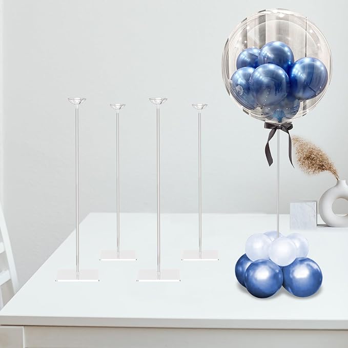 TEKXYZ 23.6 Inch Height Clear Acrylic Balloon Stand for Table Centerpiece Decoration, Set of 4