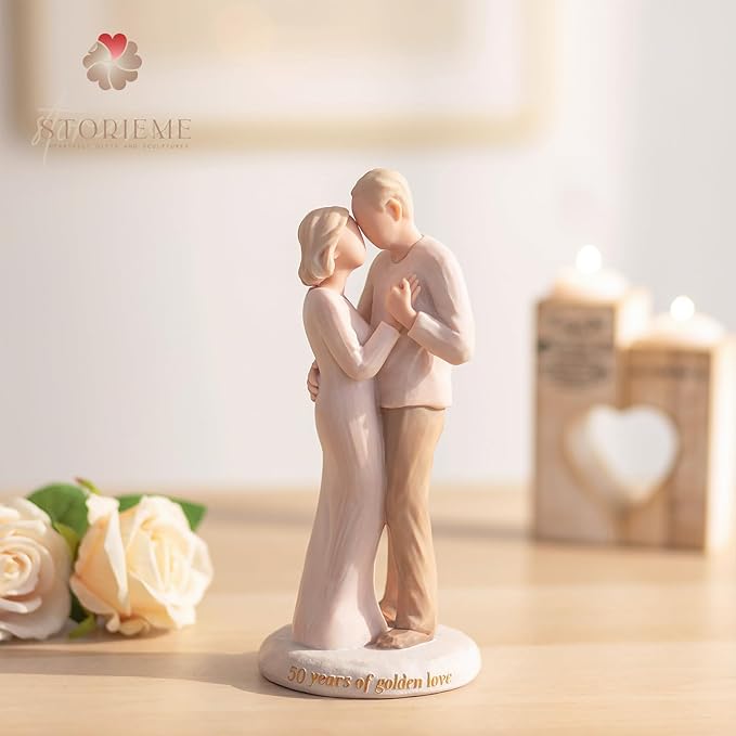 Storieme 50th Anniversary Wedding Gifts: 8.07” 50 Year Golden Anniversary Figurine Gift for Husband Wife Couple Parents - Unique Keepsake Decor to Celebrate 50 Years of Love