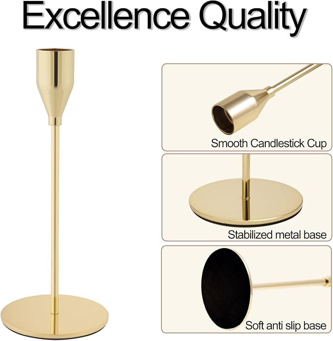 Gold Tall Taper Candle Holders,Set of 15,Modern Metal Candlestick Holders, Wedding Table Centerpiece,Mantel Decor, Elegant Home Dinner Party Housewarming Anniversary Festival Decorations