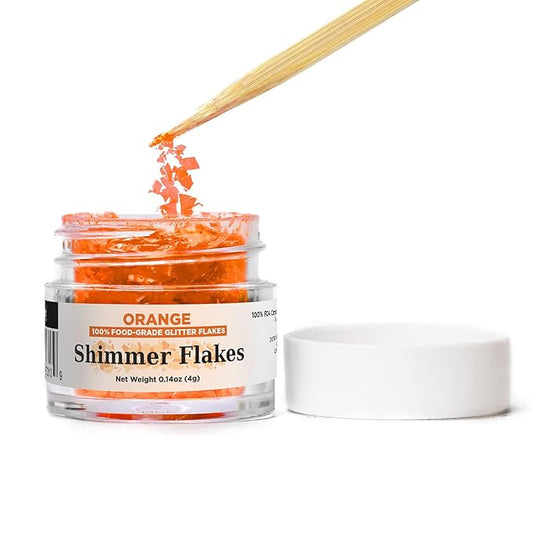 Bakell Orange Shimmer Flakes - (4 gram 1x Jar) | Vibrant Edible Glitter Flakes for a Splash of Color on Your Culinary Creations!