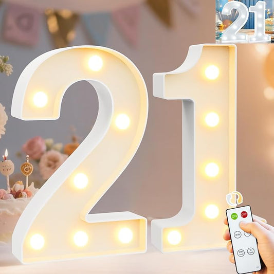 Pooqla 21st Birthday Decorations for Her Him, Decorative Marquee Numbers with Remote, Light Up 21 Sign for Party Backdrop 21st Wedding Anniversary Decor, Warm White and Cool White Number 21