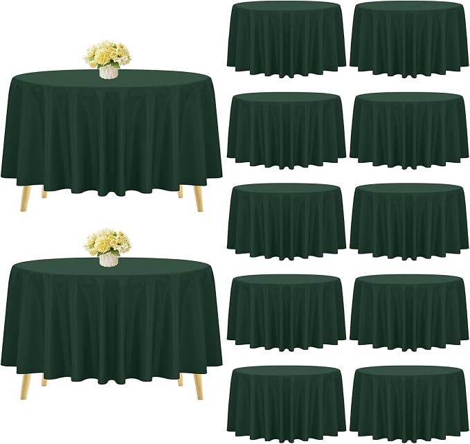 Pesonlook 12 Pack Round Tablecloth Hunter Green Polyester 120 Inch Washable Fabric Round Table Cover Tablecloth for Wedding/Party/Banquet/Dining/Buffet Table