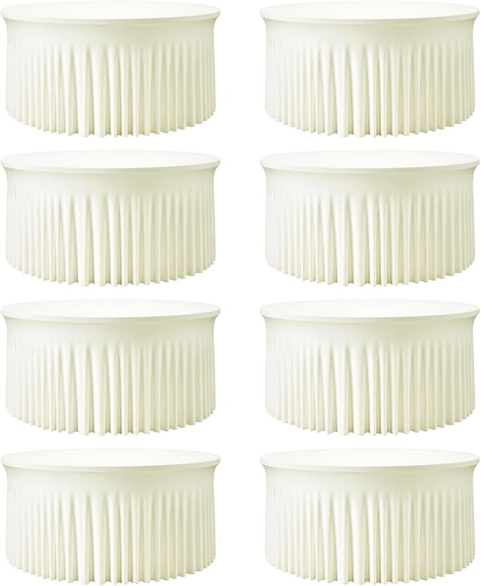 8 Pack Ivory Spandex Round Tablecloths for 72inch Table, Wrinkle-Free Stretchy Fitted 6FT Round Table Cloth Covers with Skirt for Wedding Family Gathering Holiday Celebration Party Banquet