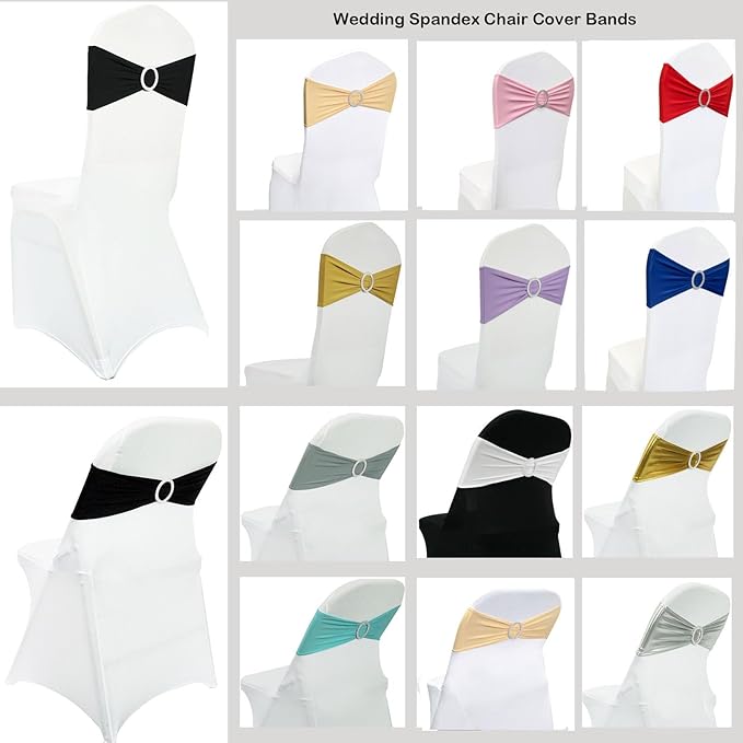 Spandex Chair Sashes Bands 50PCS Stretch Chair Ties Bows with Buckle Slider for Wedding Party Banquet Decoration (Champagne)…