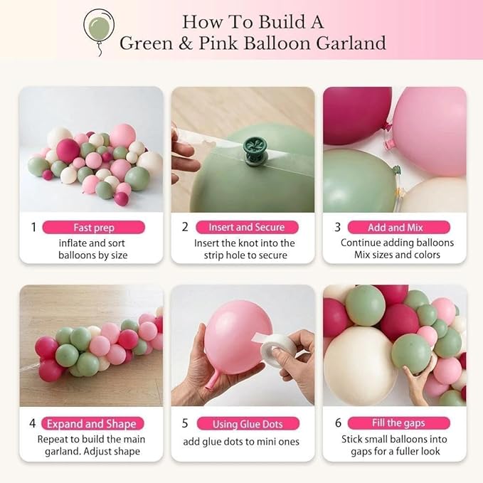 Hot Pink and Sage Green Balloon Garland Arch Kit, Double Stuffed Dusty Green Magenta & Ivory Balloon Decorations for Baby Shower, Garden Bridal Wedding, Mother's Day, Birthday, Boho Tea Party