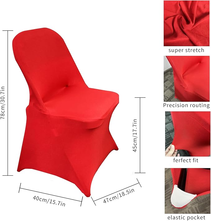 HAINARverS Folding Chair Covers for Wedding, 10pcs Stretch Spandex Washable Fabric Chair Cover, Decoration Chair Cover for Wedding, Party, Banquet, Birthday, Conference, Event(Red, 10 PCS)