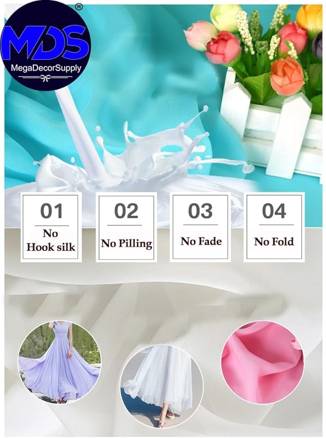 MDS Pack of 5 Yard Chiffon Fabric, Sheer Soft Draping Fabric Bolt for Wedding Party Backdrop Arch Decoration, Apparel Bridal Dress Sewing DIY Crafts Solid Gauze Fabrics 44” Wide - Royal Blue