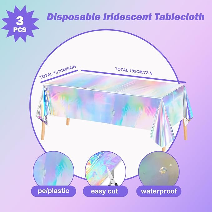 8 PCS Iridescent Disco-Holographic Party Decorations - Love-Heart Garland Streamers Banner, Disposable Laser Tablecloth, Tinsel Foil Fringe Curtains | Birthday, Bachelorette, Engagement, 90s, 80s