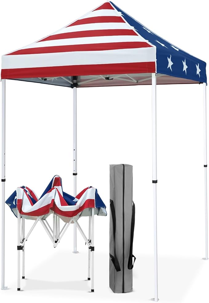 EAGLE PEAK 5x5 Pop Up Canopy Tent Instant Outdoor Canopy Easy Set-up Straight Leg Folding Shelter, American Flag