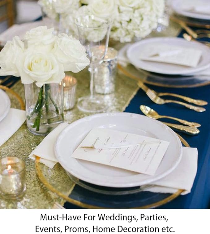 ShinyBeauty 12" x 108" Light Gold Sequin Table Runner | Elegant Dining & Coffee Table Decor | Perfect for Christmas, Weddings, and Parties | Durable & Sparkly Linen Table Runner