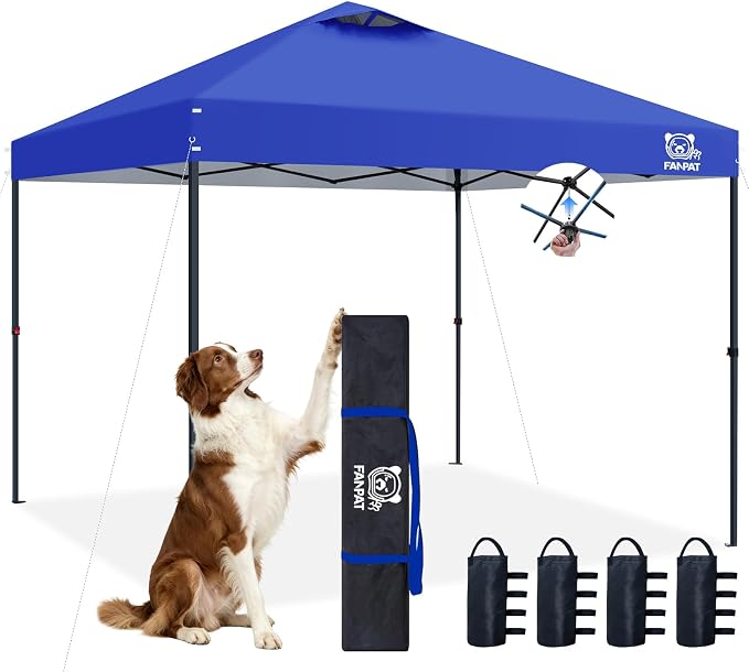 FANPAT 10x10 Pop Up Canopy Tent,300D Silver-Coating Top,1-Person Setup Commercial Heavy Dury Canopy Tent Instant Portable Shelter and Carry Bag, Bonus 8 Stakes and 4 Weights(Blue)