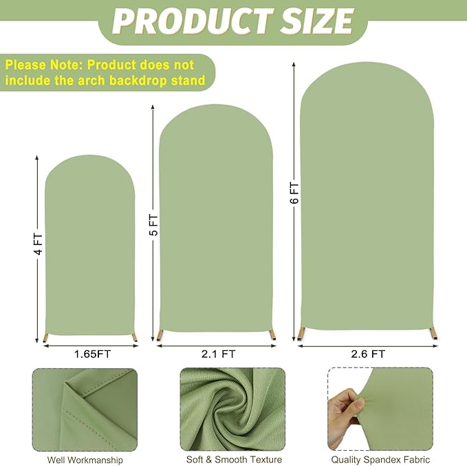 MODFUNS Set of 3 Arch Backdrop Cover Sage Green Wedding Arch Cover 4&5&6ft Fitted Spandex Arch Covers 2-Sided Chiara Backdrop Covers Balloon Arch Covering for Baby Shower Wedding Ceremony Reception