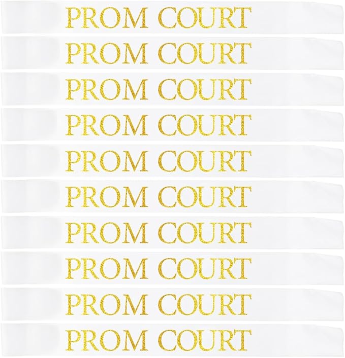 10Pcs Prom Court Sashes, School Dance Graduation Party Accessories for Prom King and Queen，Graduation Party White Gold