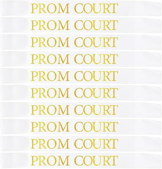 10Pcs Prom Court Sashes, School Dance Graduation Party Accessories for Prom King and Queen，Graduation Party White Gold