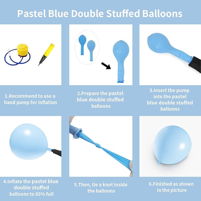 Double Stuffed Pastel Blue Balloons Different Size 115Pcs 5/10/12/18 Inch Macaron Light Blue Balloon Garland Arch kit for Birthday Gender Reveal Baby Shower Party